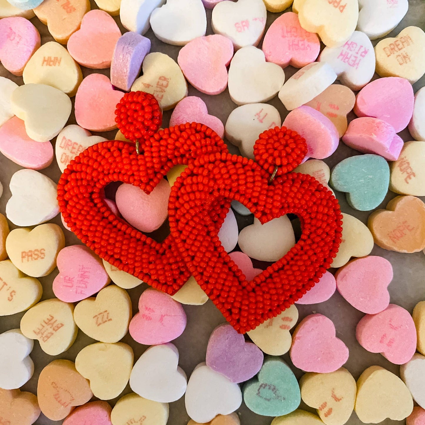 Red Beaded Heart Earrings