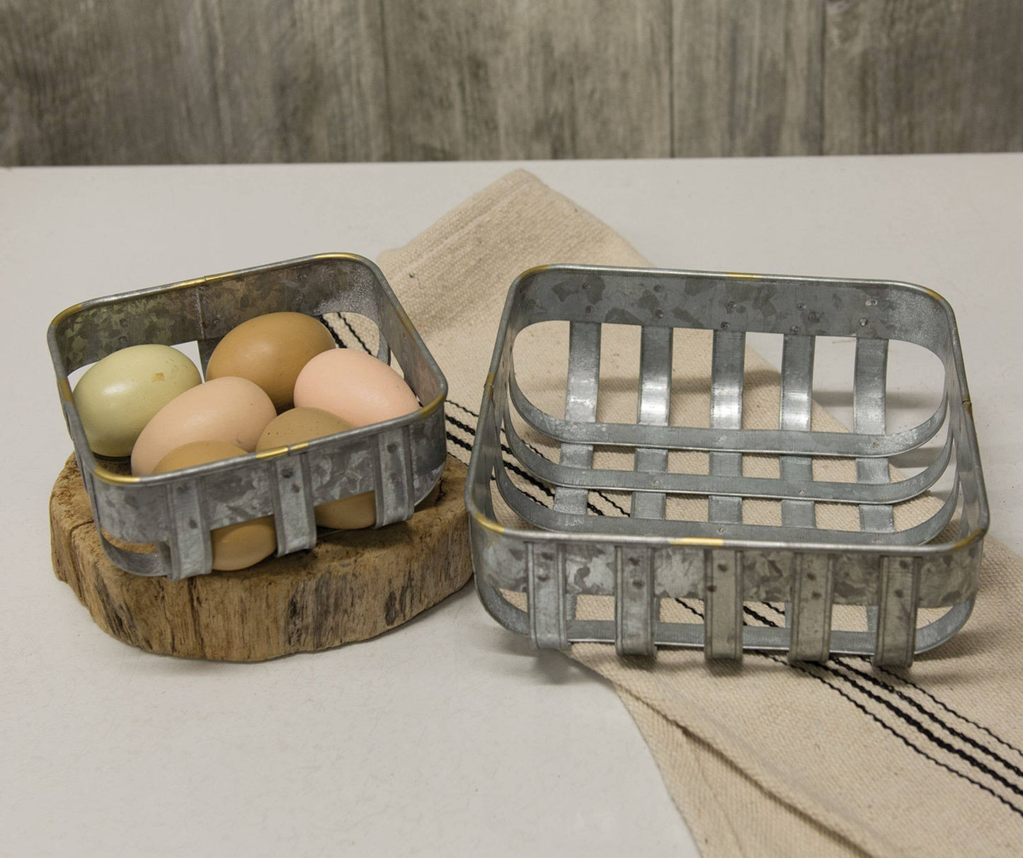 2/Set Washed Galvanized Metal Baskets