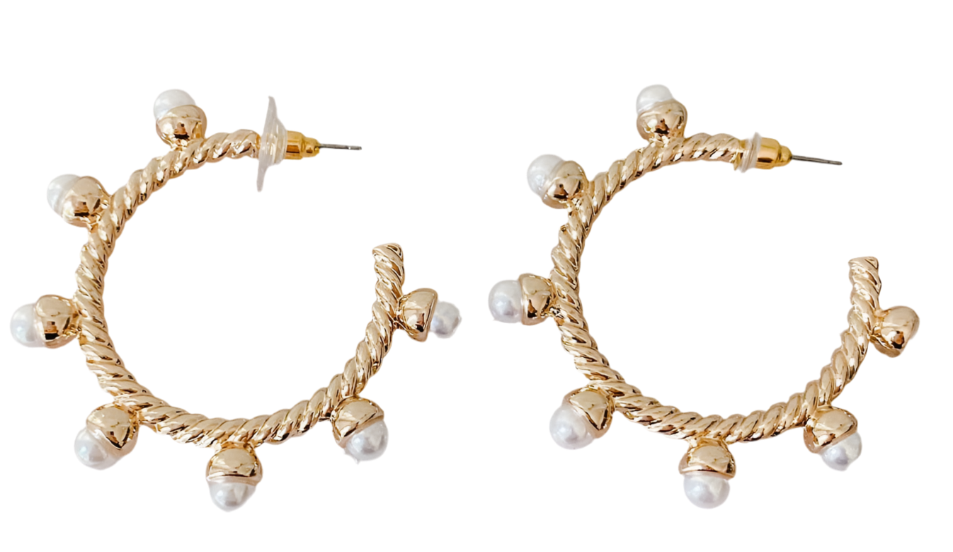Gold Pearl Hoop Earrings
