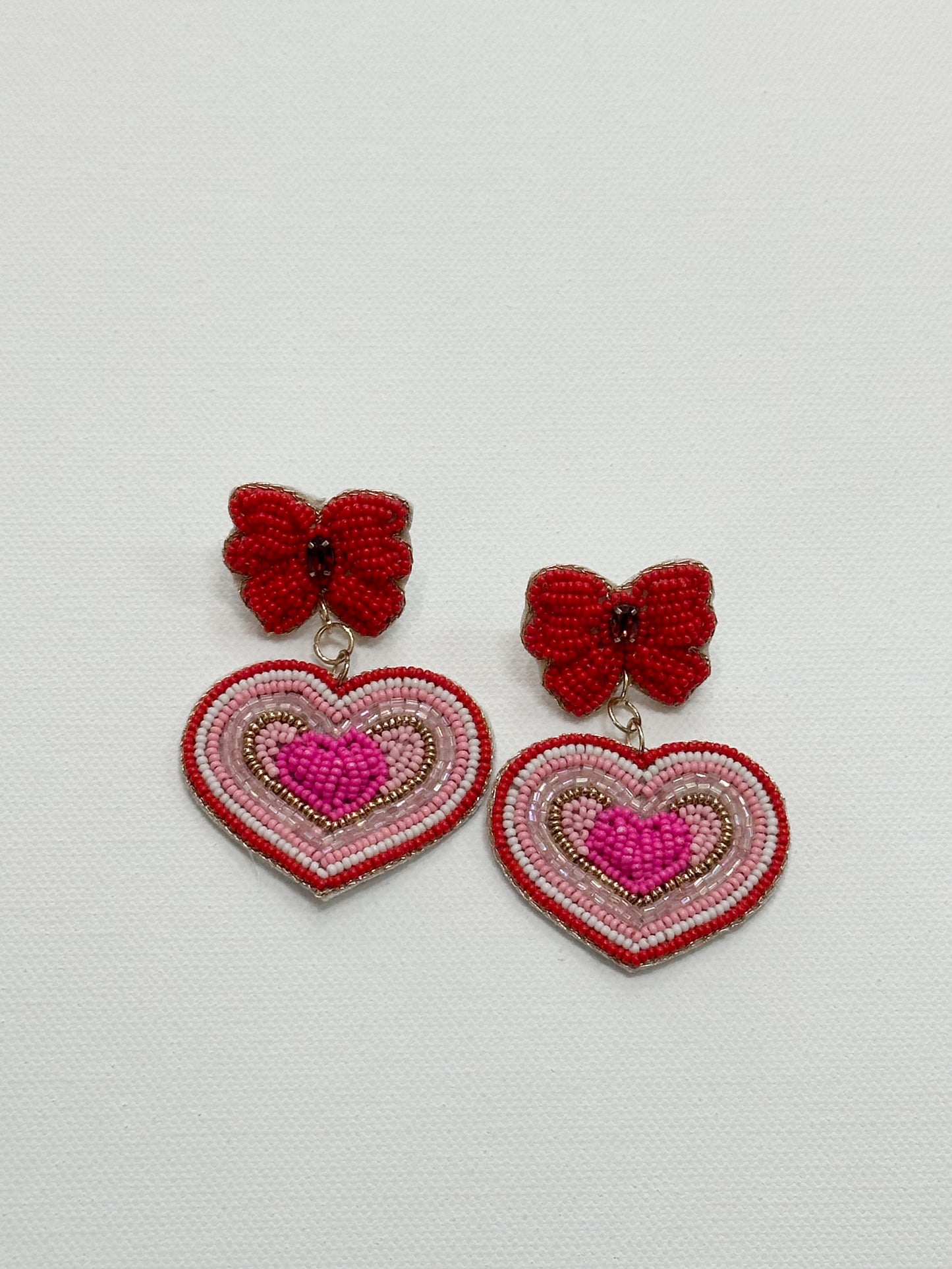 Bow Heart Bead Earrings