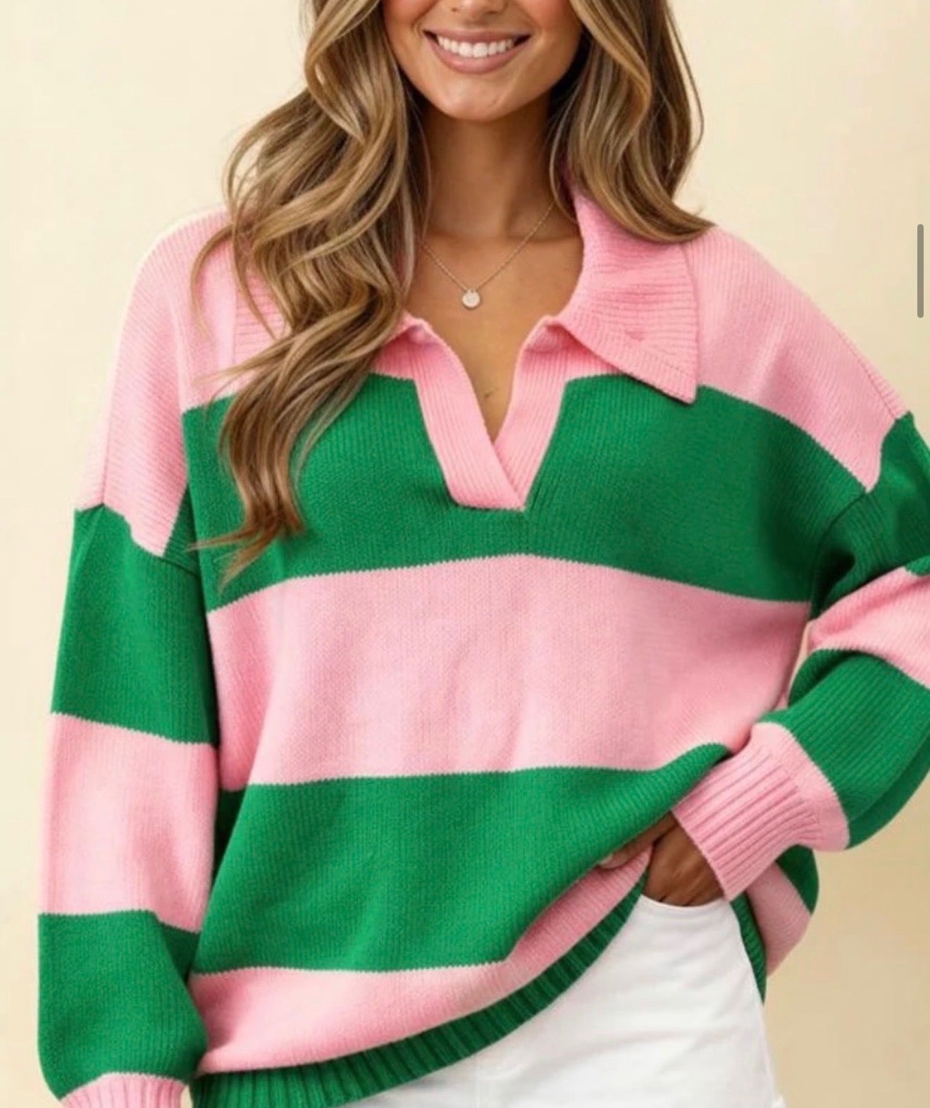 I'll Be On The Sidelines Green and Pink Sweater