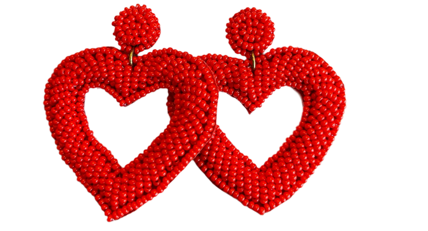 Red Beaded Heart Earrings