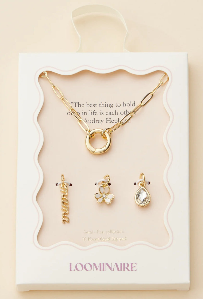 Mama, flower, and teardrop charm necklace