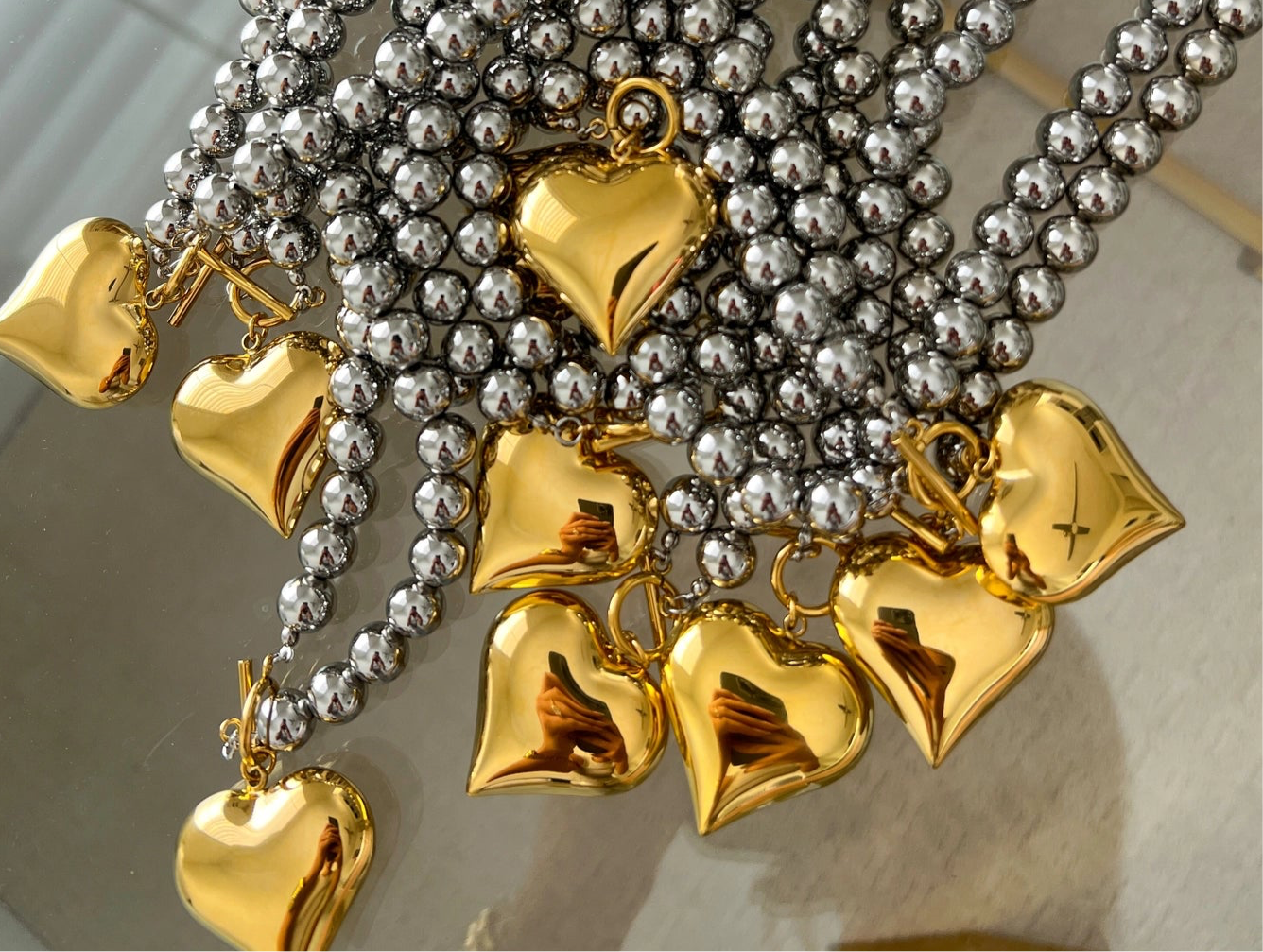 Silver Heart Pearls Necklace