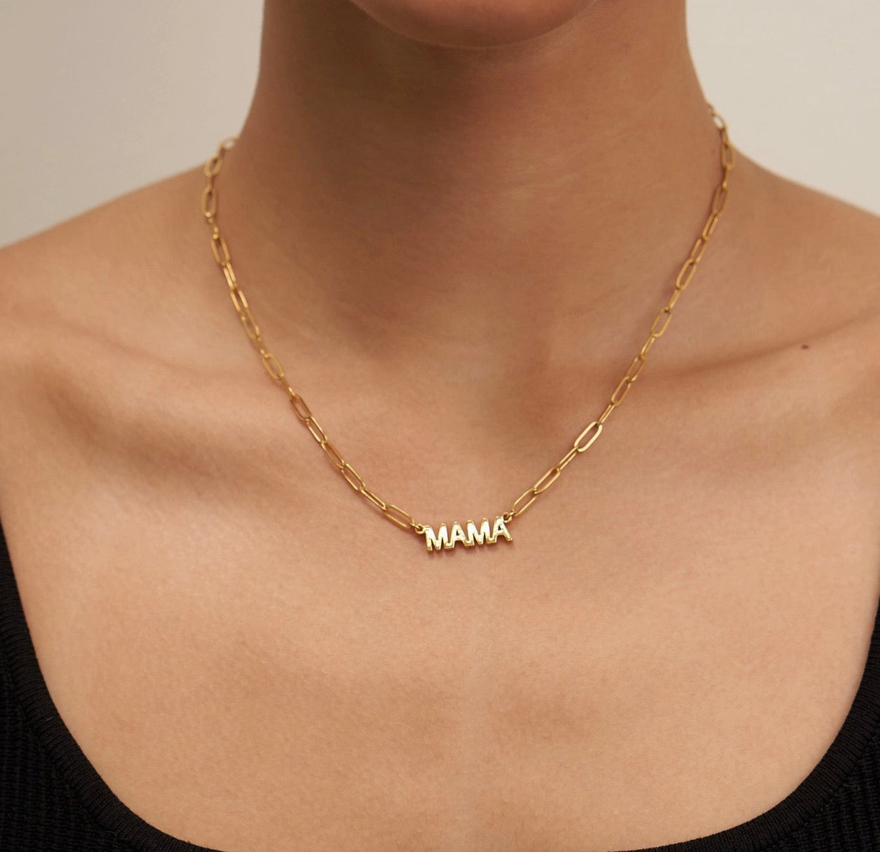 Gold Mama Paperclip Pendant Necklace