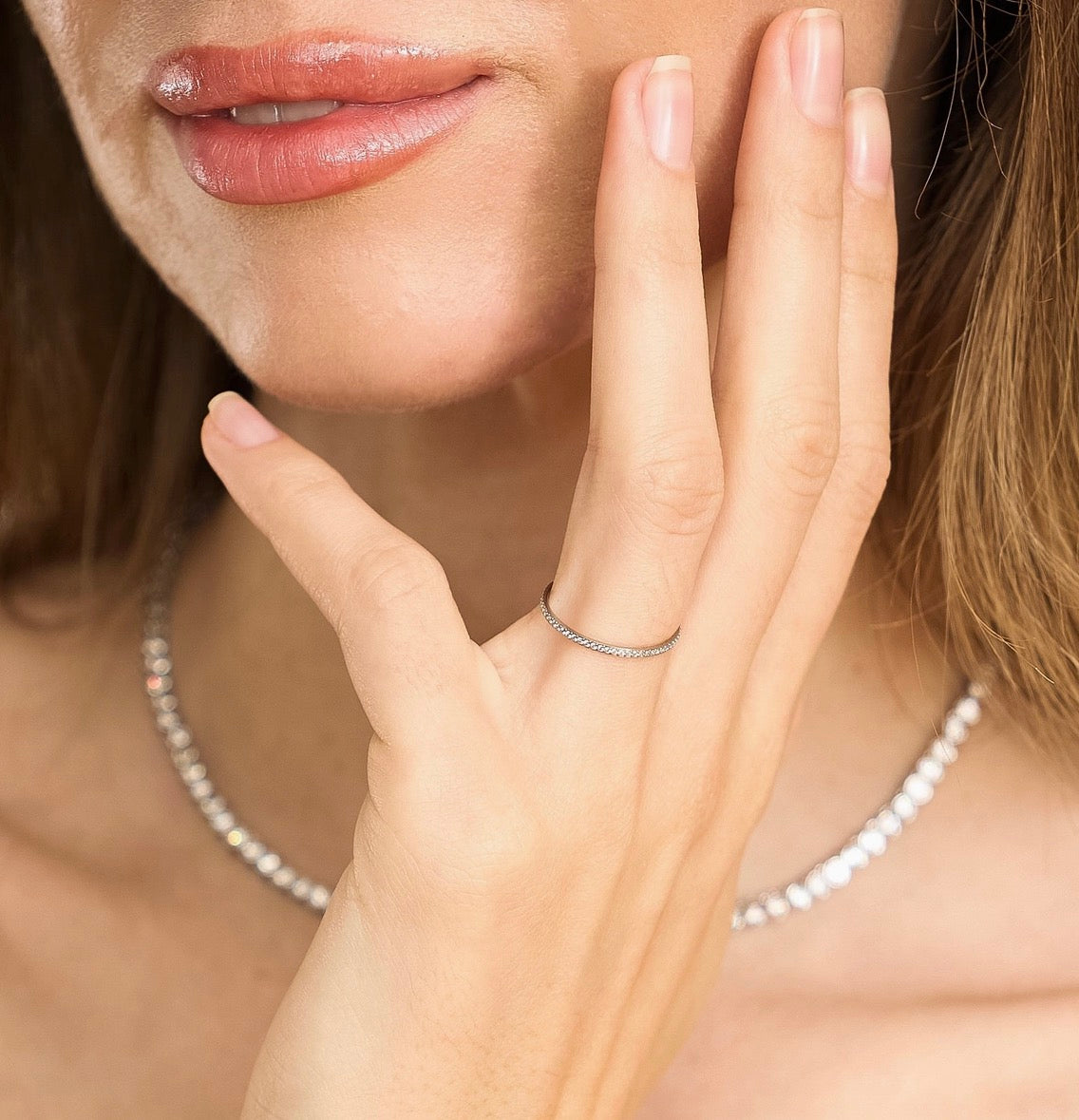 Silver Dainty Diamond Ring Band