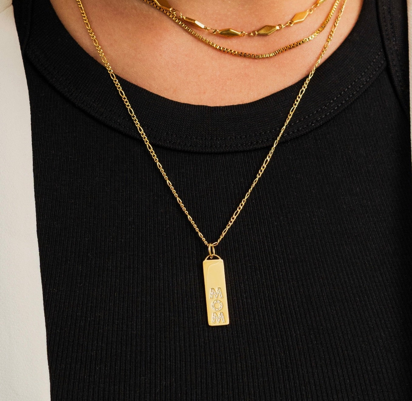 Gold Diamond Mom Bar Necklace