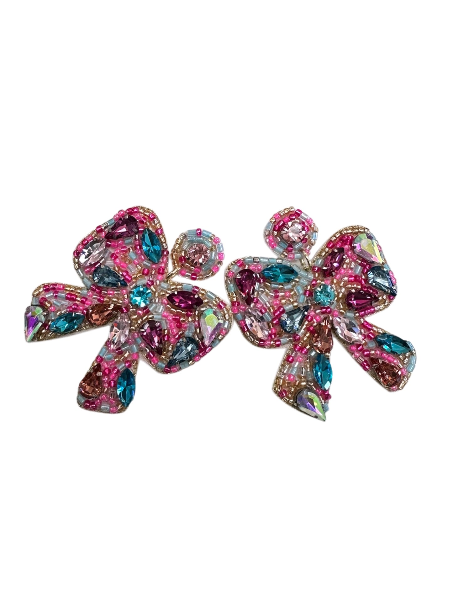 Colorful Beaded Bow Earrings