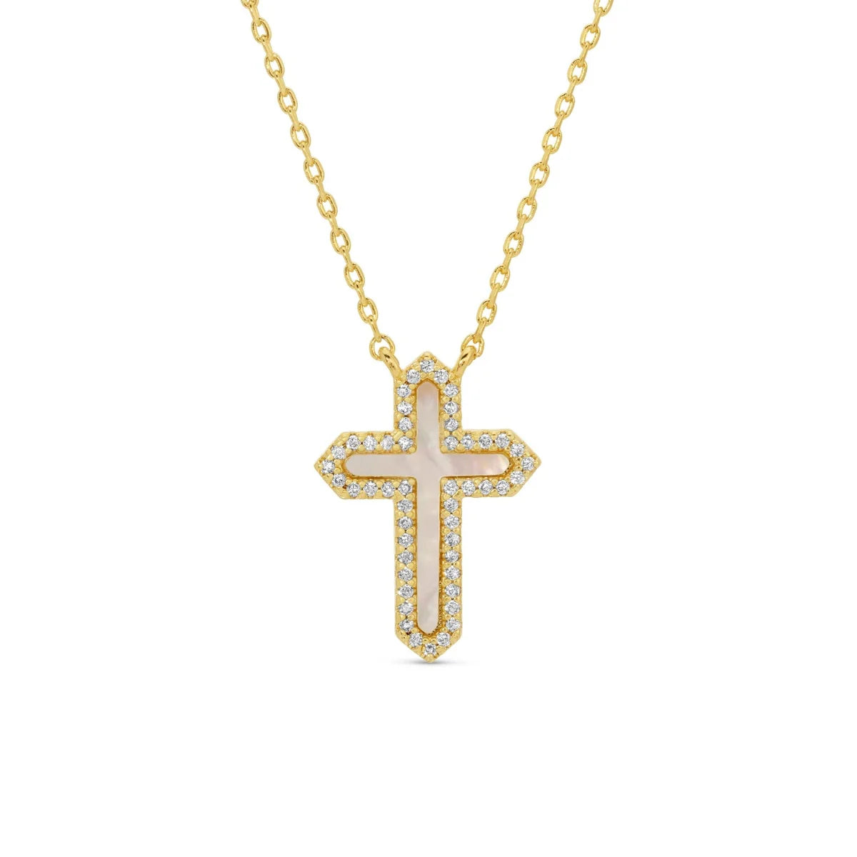 Shell Pave Cross Necklace