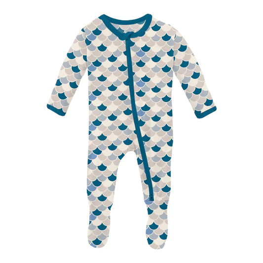 Kickee Pants Footie w Zipper- Latte Scales
