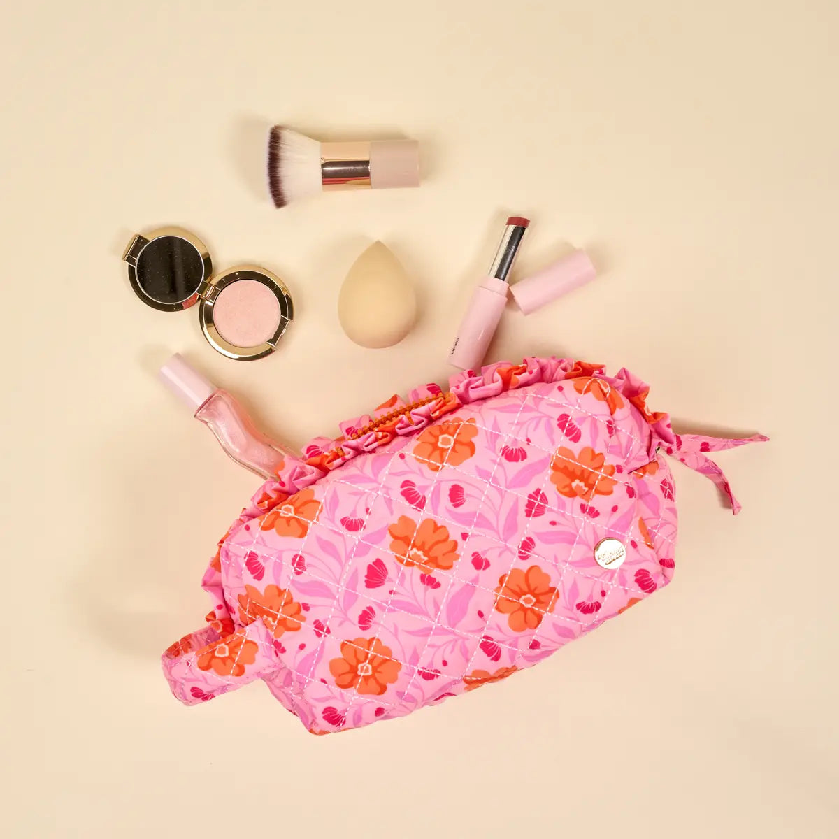 Poppin’ Hot Pink Petals Quilted Pouch