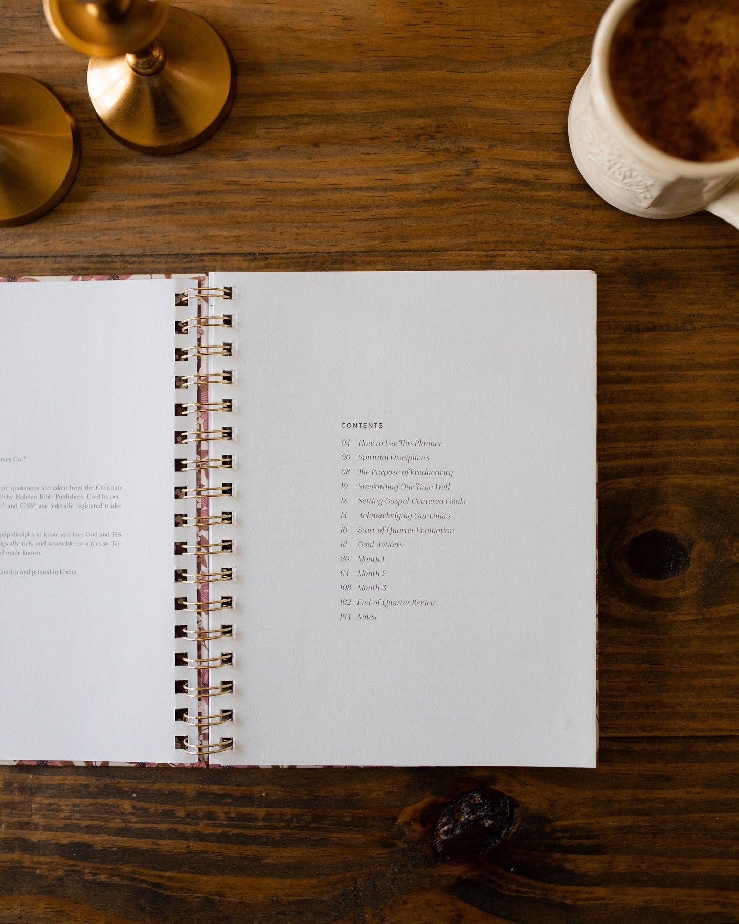 Daily Grace Planner - Burgundy Blooms Spiral (Undated)