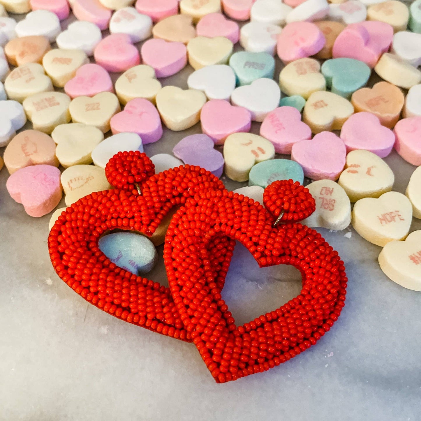 Red Beaded Heart Earrings
