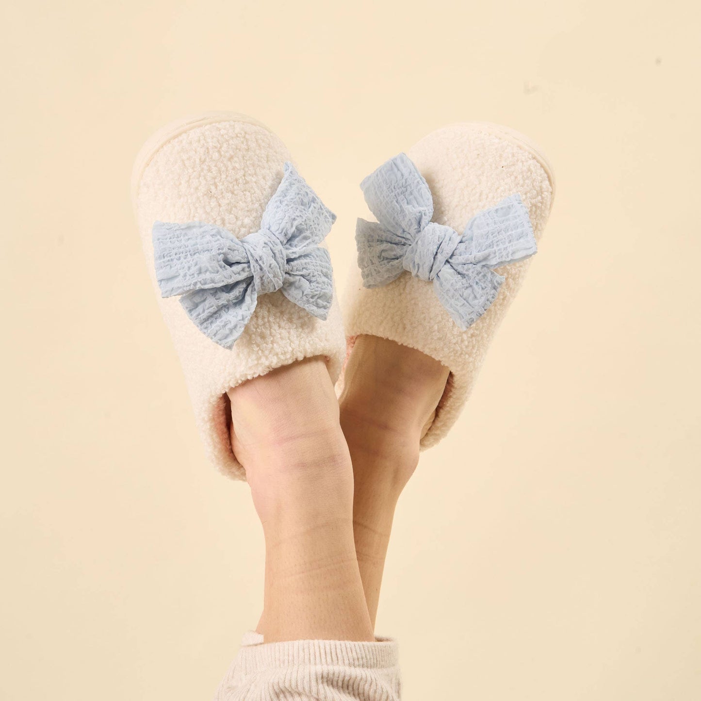 Fuzzy Slippers-Betty Bow Light Blue