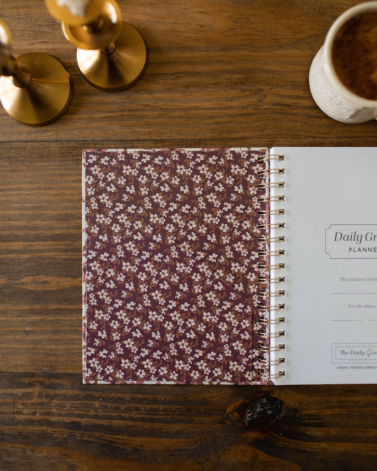 Daily Grace Planner - Burgundy Blooms Spiral (Undated)