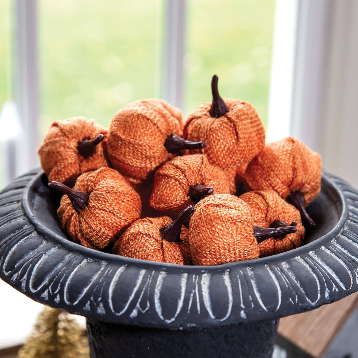 12/Pack, Orange Burlap Pumpkins, 1.5"