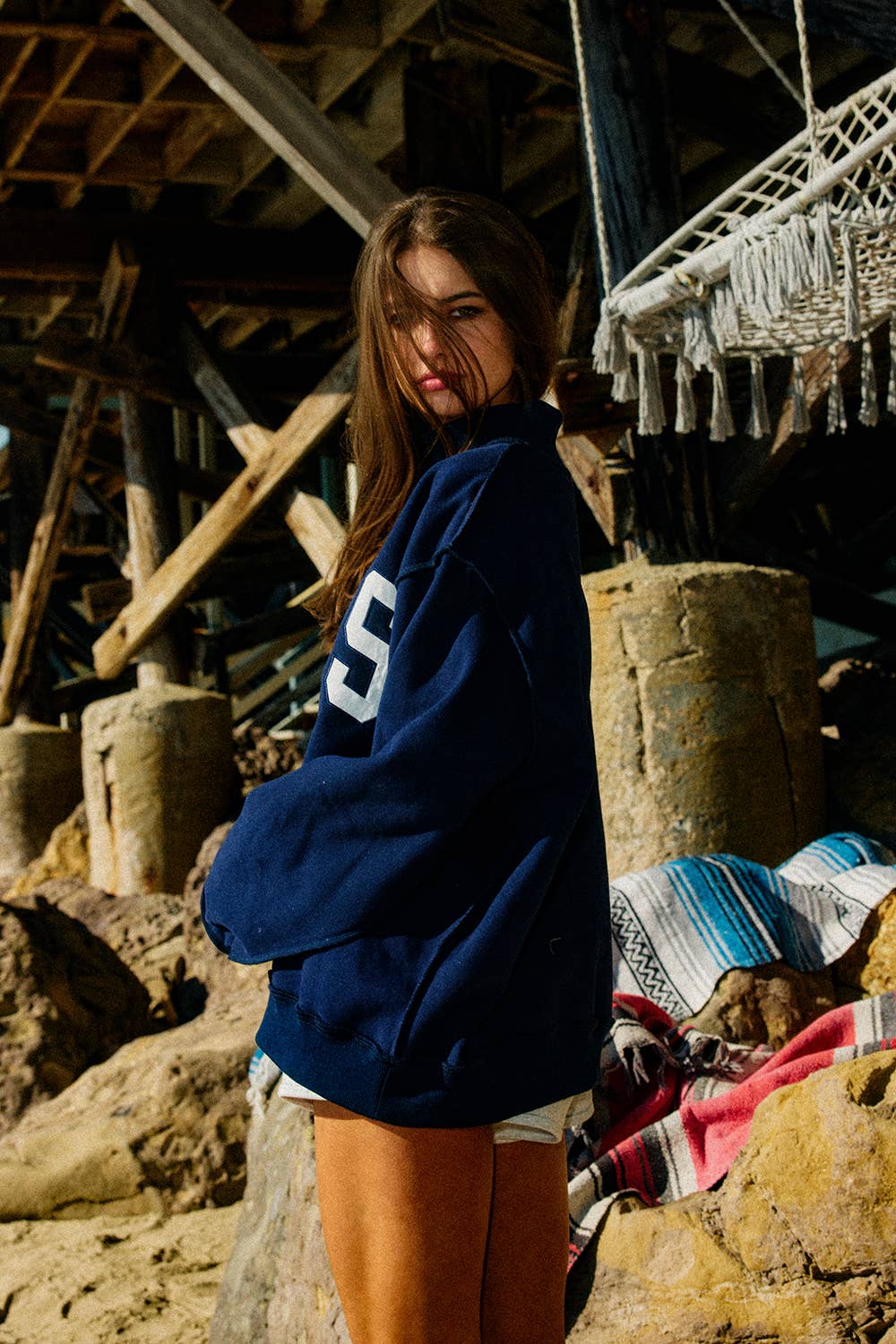 'JESUS' Navy Embroidered Mock Neck Sweatshirt