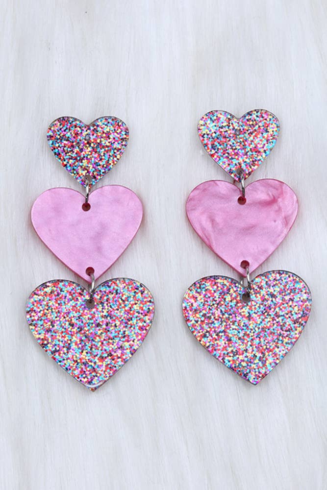 Triple Glitter Heart Earrings