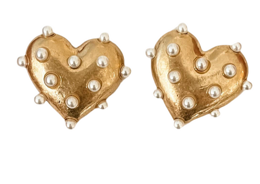 Gold Pearl Heart Studs
