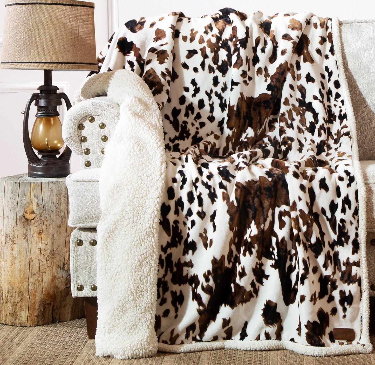 Tri-color Cowhide Sherpa Throw