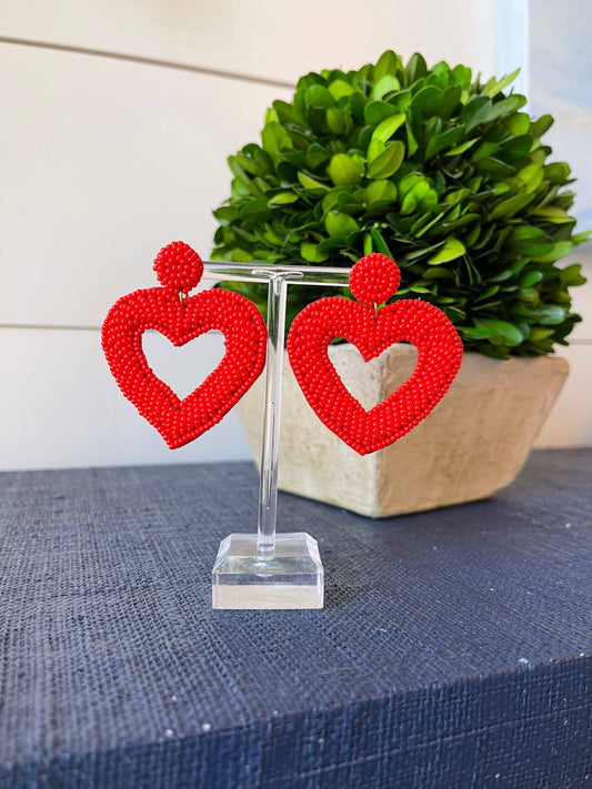 Red Beaded Heart Earrings