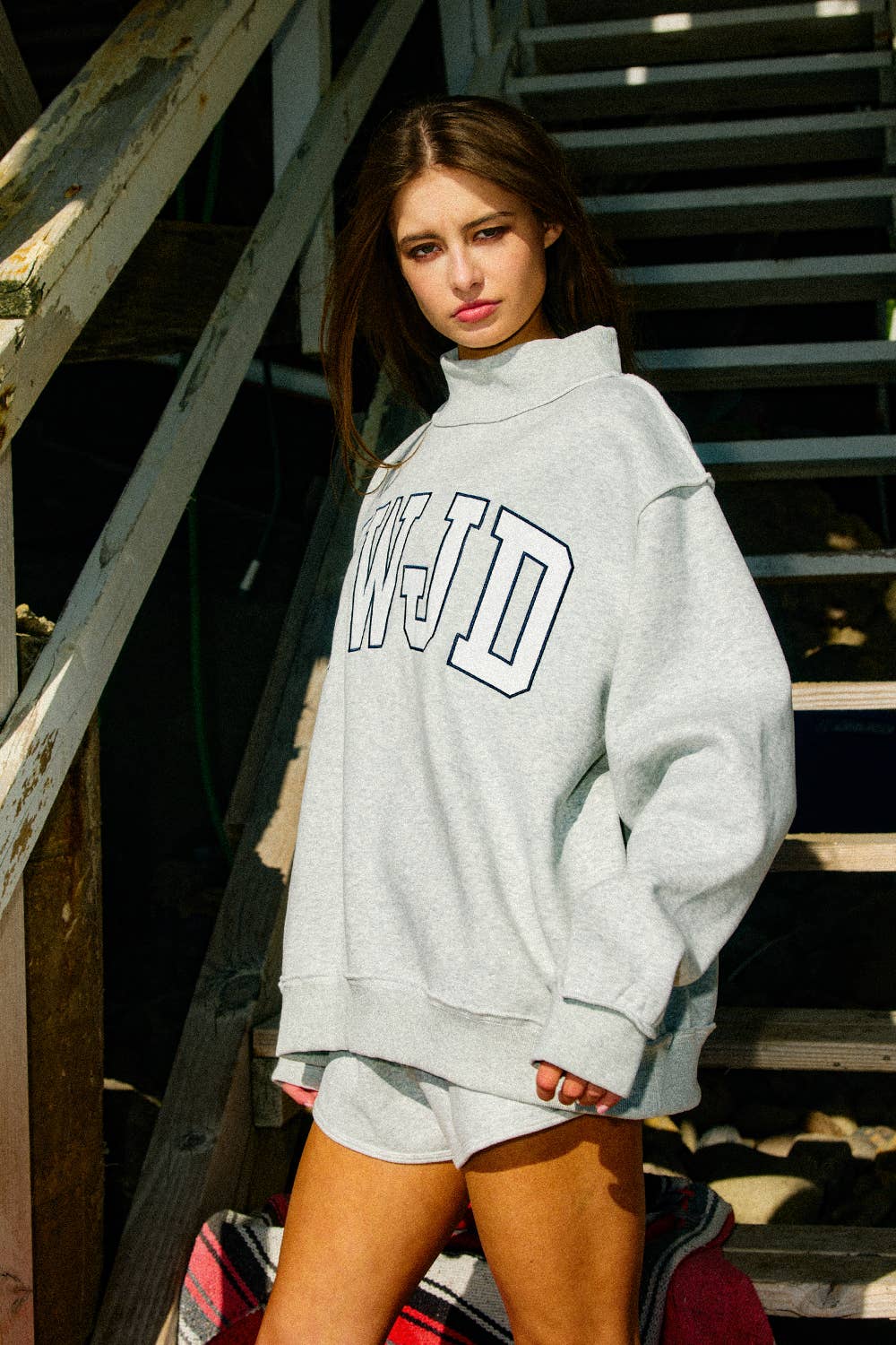 WWJD Embroidered Mock Neck Sweatshirt
