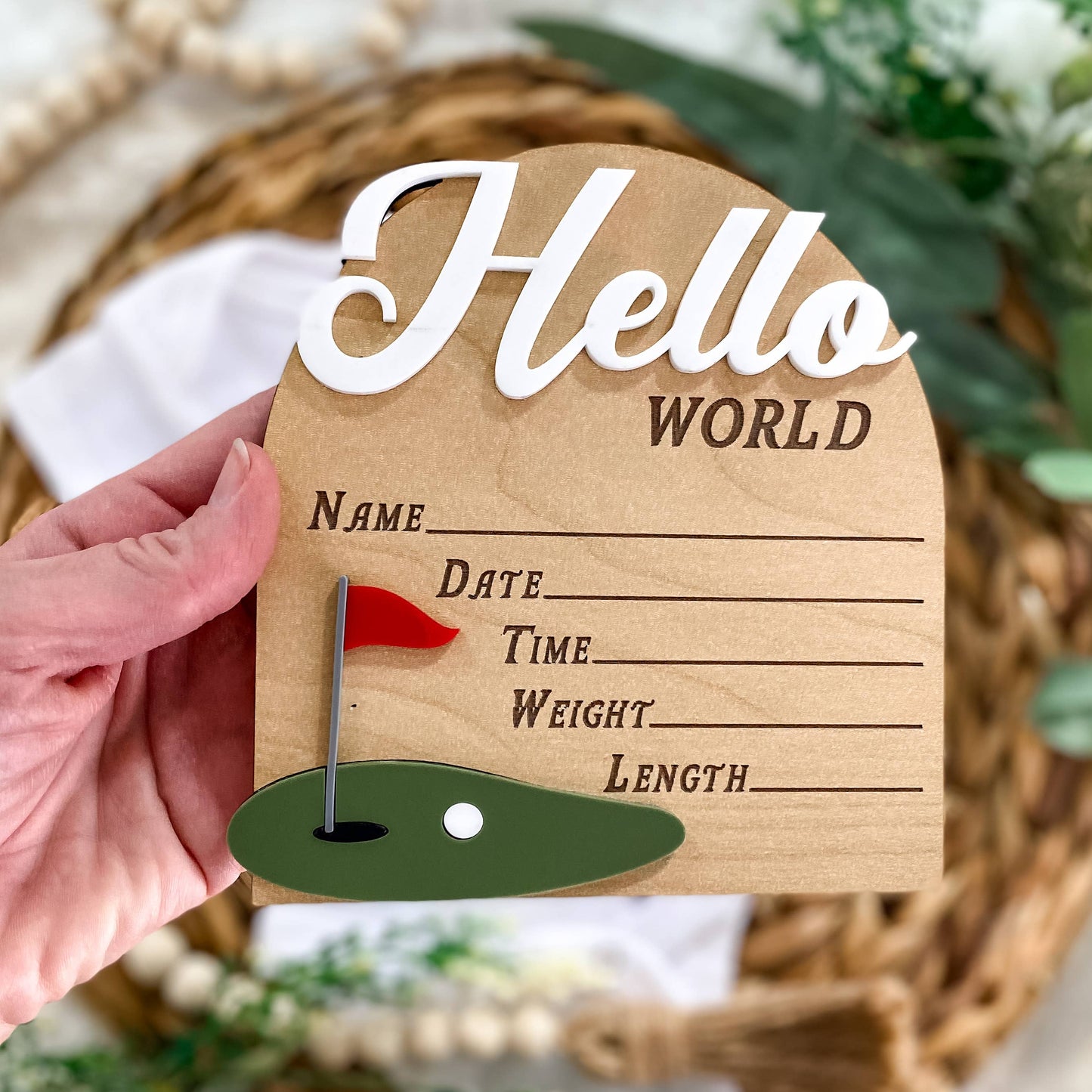 Hello World Birth Stat Golf Sign
