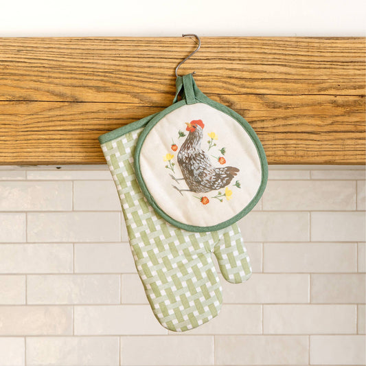 Spring Chicken Gingham Pot Holder Set