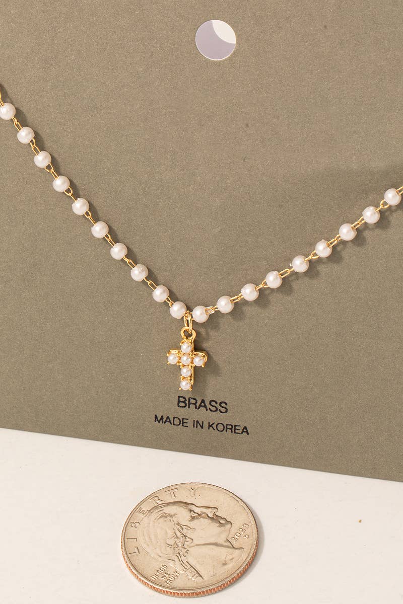 Barbara Pearl Cross Necklace