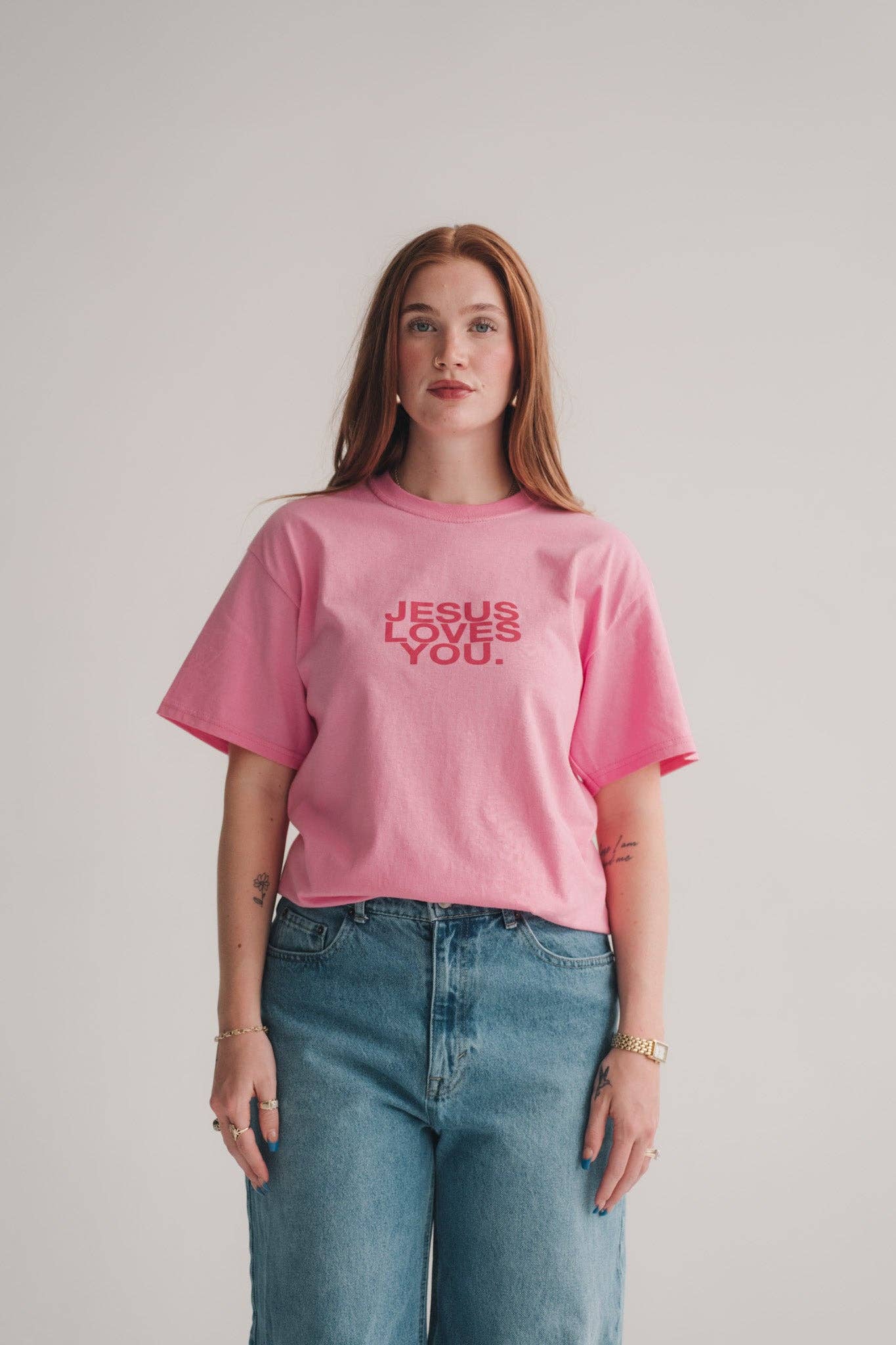 Pink Clay Jesus Loves You Tee