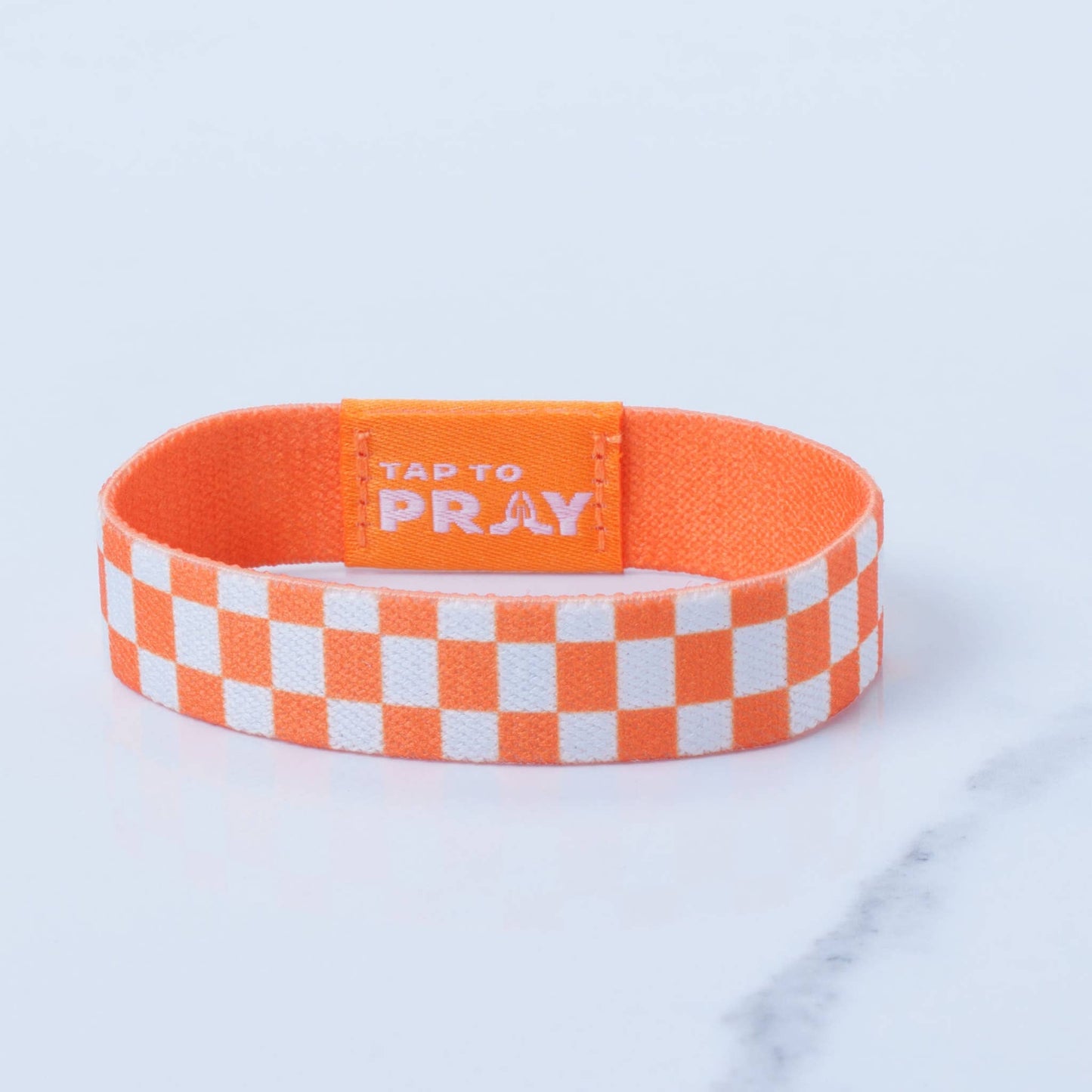 Tap To Pray™ Wristbands - Orange & White Checkers