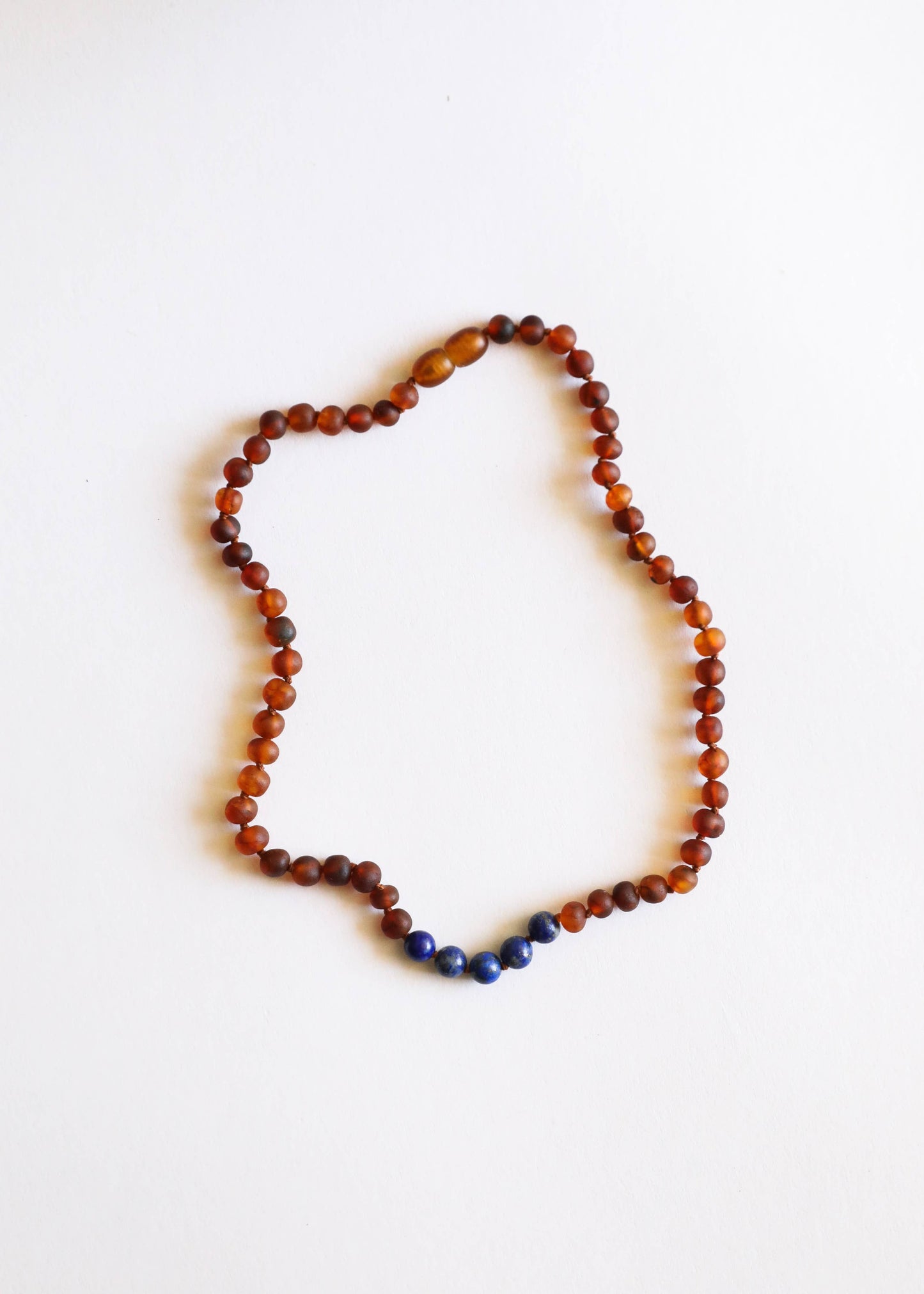 Raw Cognac Baltic Amber + Lapis Lazuli Beaded  Necklace