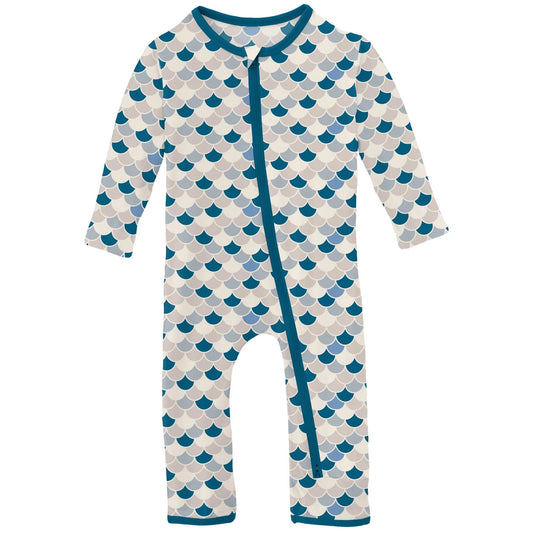 Kickee Pants Print Coverall w Zipper- Latte Scales