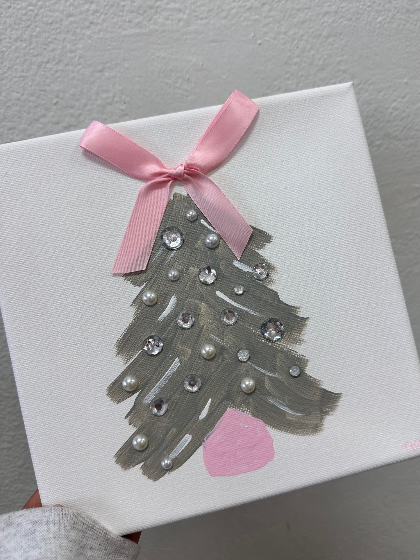 Hand Painted Gray Christmas Canvas