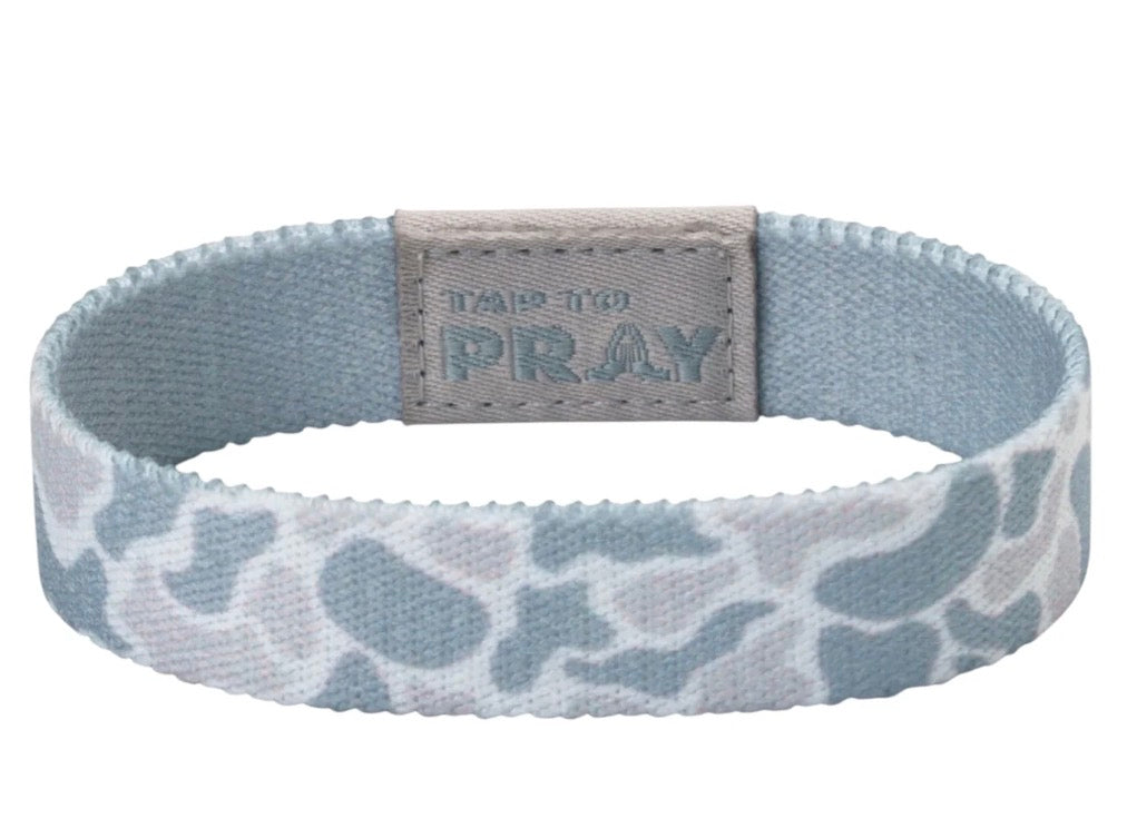 Tap To Pray Wristband: White Camo Cross
