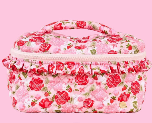 Glam & Go Quilted Cosmetic Bag- Rose Garden