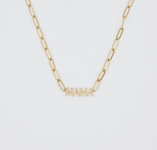 Gold Mama Paperclip Pendant Necklace