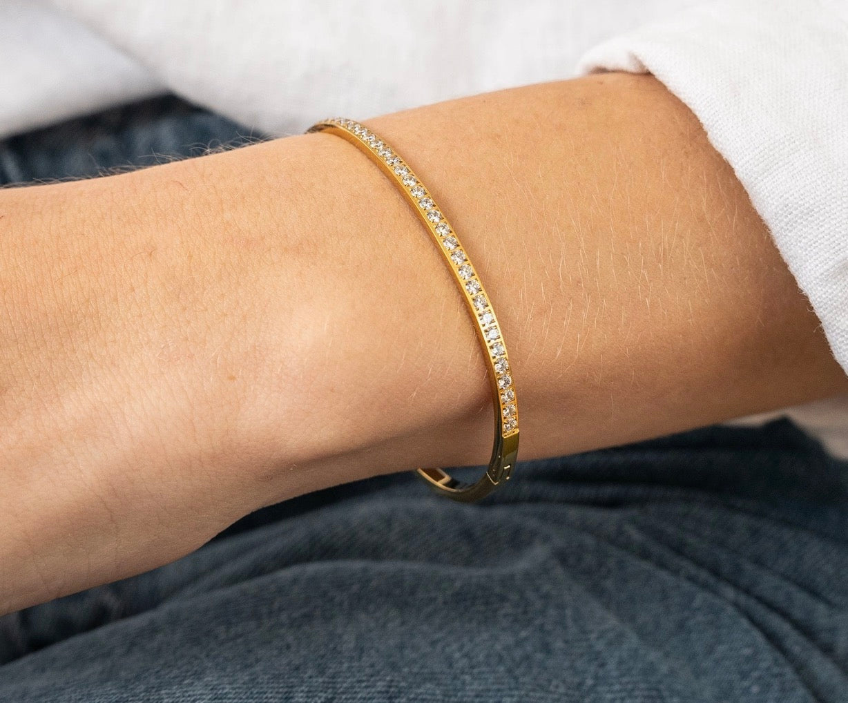 Gold Lined Diamond Bangle