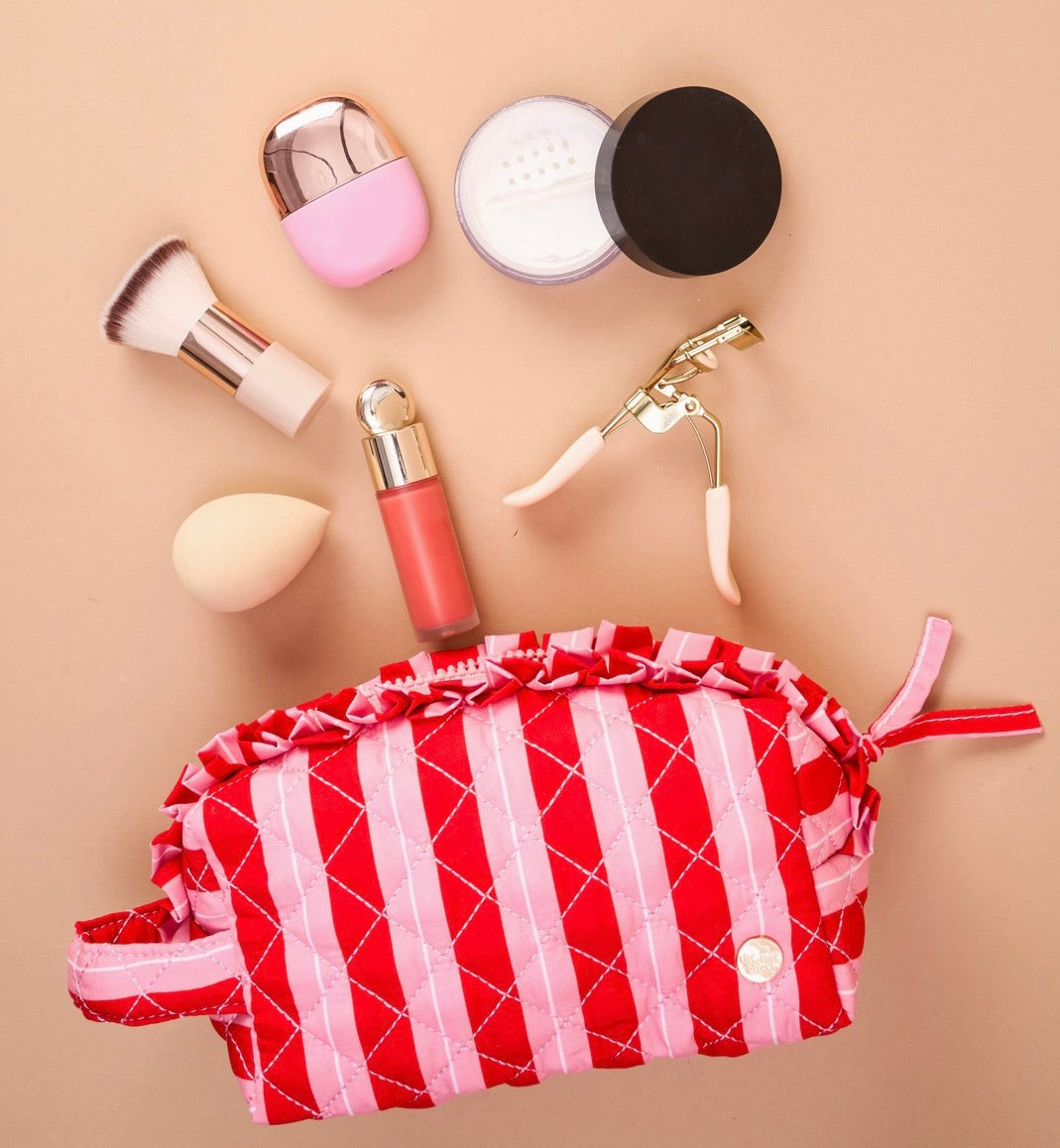 Essentials Quilted Peppermint Stripes Cosmetic Pouch
