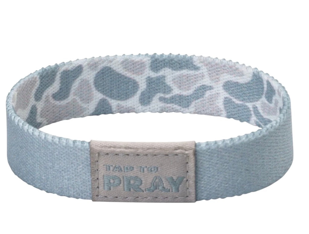 Tap To Pray Wristband: White Camo Cross