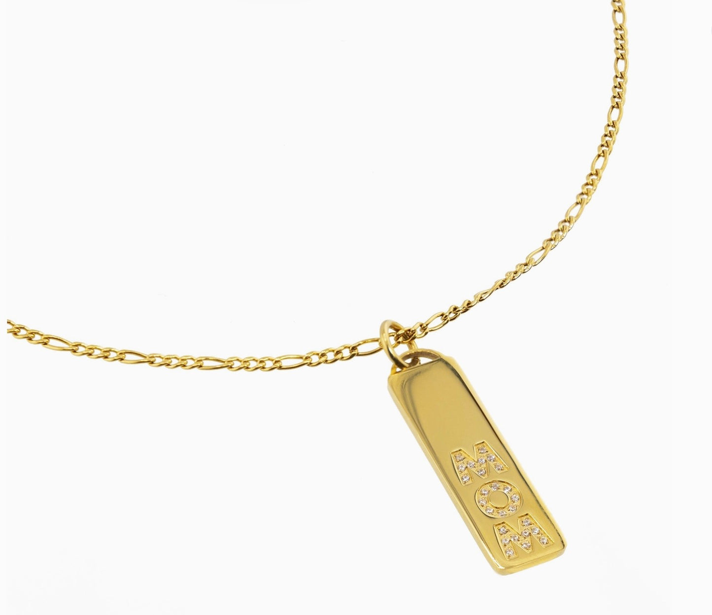Gold Diamond Mom Bar Necklace