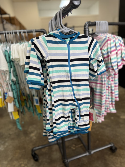 Kickee Pants Print Coverall w Zipper- Little Boy Blue Stripe