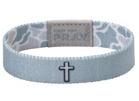 Tap To Pray Wristband: White Camo Cross