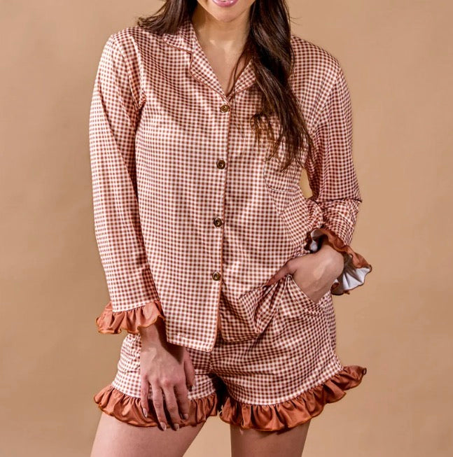 Maple Gingham Pajama Short Set