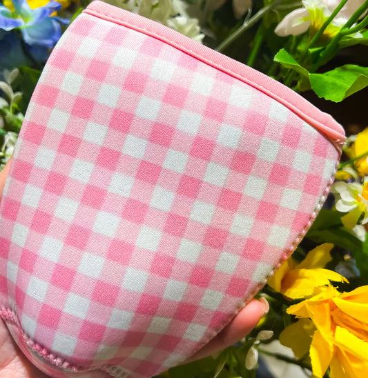 Small Pink Gingham Coffee Koozie