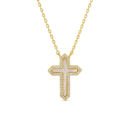 Shell Pave Cross Necklace