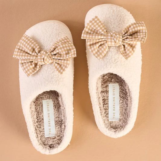 Betty Maple Gingham Bow Slippers