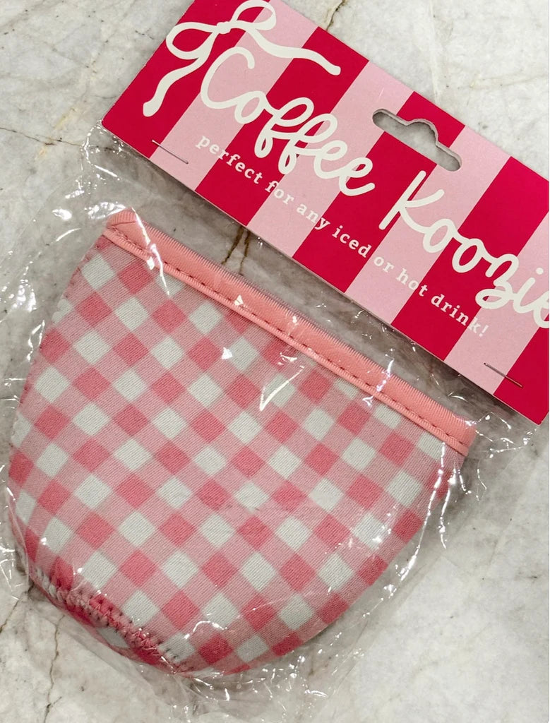 Small Pink Gingham Coffee Koozie