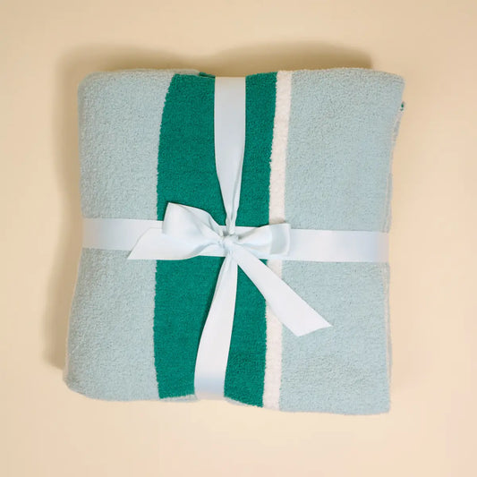 Sicily Teal Stripes Luxe Blanket