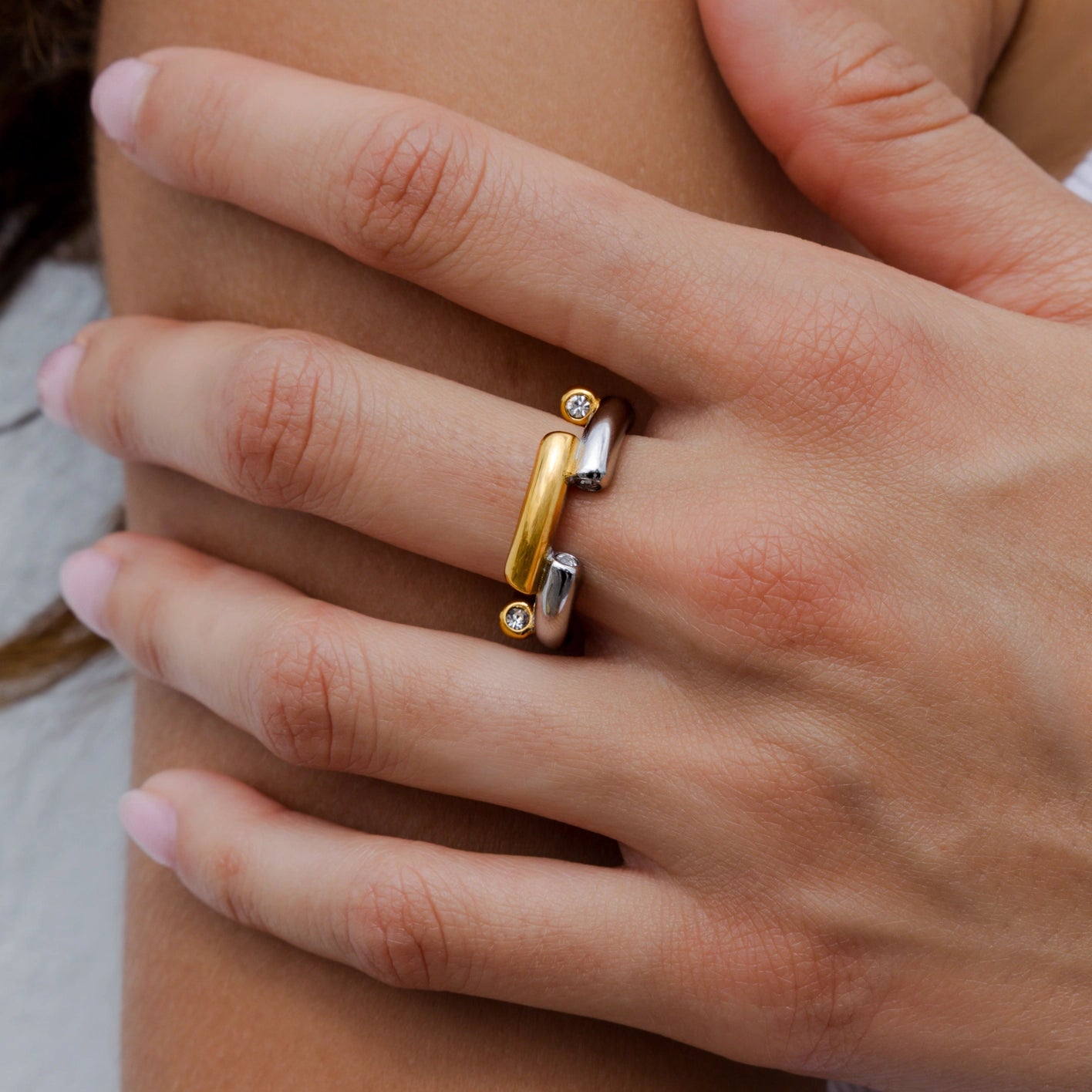 Two-Tone Crystal Ring